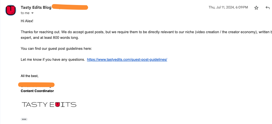 guest post submission reply